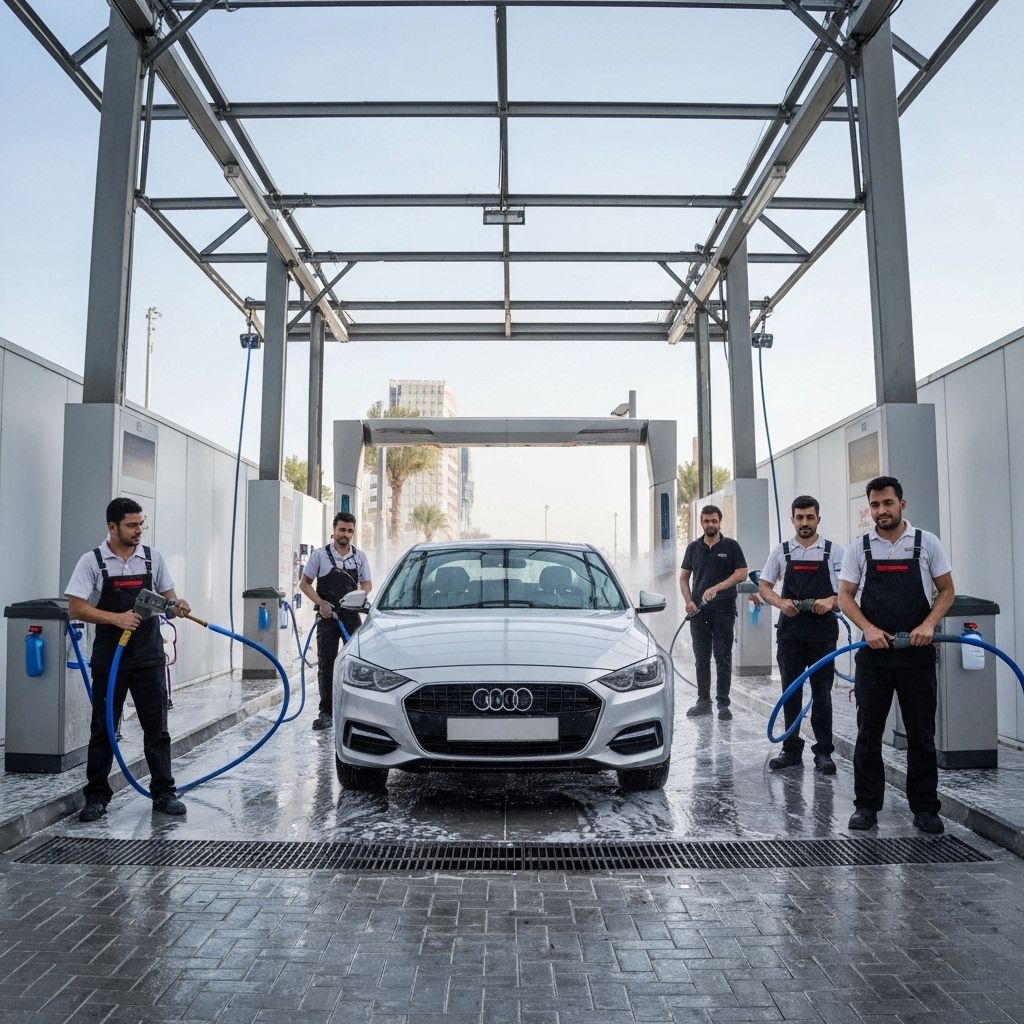 Professional car washing team